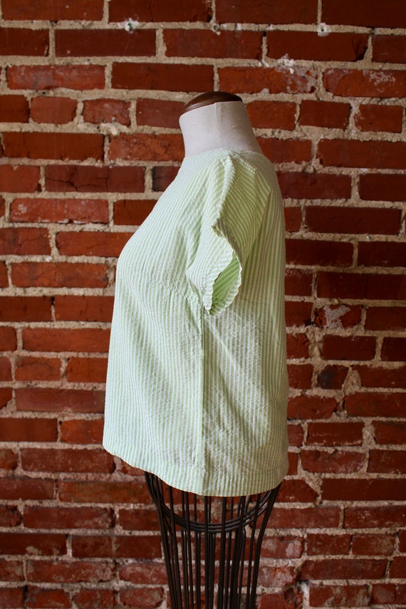 Vintage Seersucker Striped Top | Lime Green Pucke… - image 3