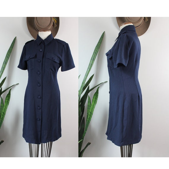 Vintage 90s does 40s Dress | Size S | Navy Blue B… - image 1