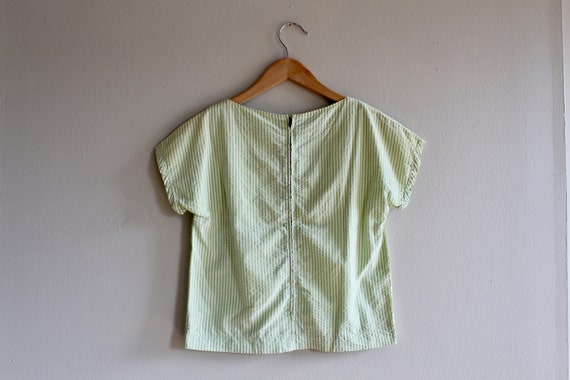 Vintage Seersucker Striped Top | Lime Green Pucke… - image 5