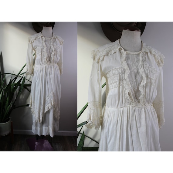 Antique 1920s Lace Dress | Size S | Vintage White… - image 1