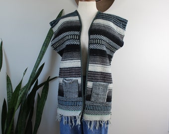 70s Woven Vest | Size S | Guatemalan Striped 1970s Boho Hippie Vest Unisex Vintage Clothing |  Size Small