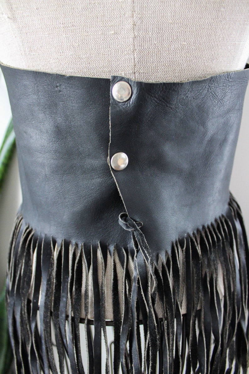 1960s Leather Biker Tank with Fringe Black Leather Hippie Clothing Vintage Tank Top Motorcycle Festival Clothing Vintage Leather Size M/L image 9