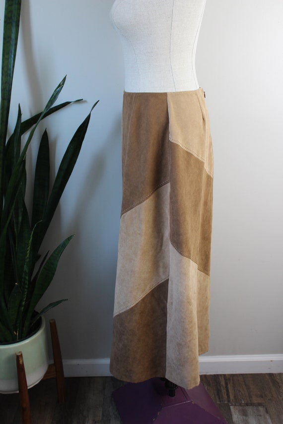 Vintage Y2K Patchwork Skirt | Size M | Faux Suede… - image 4
