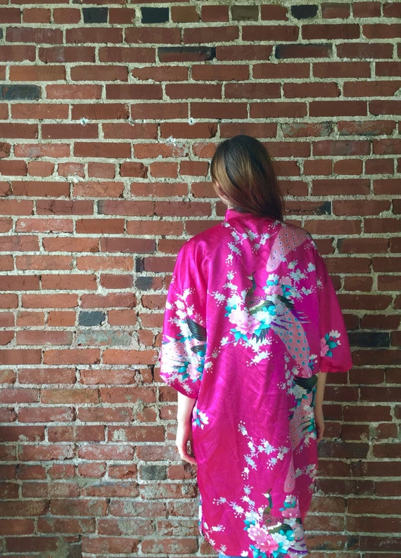 Vivid Kimono Style Robe | Vintage Clothing | Pink 