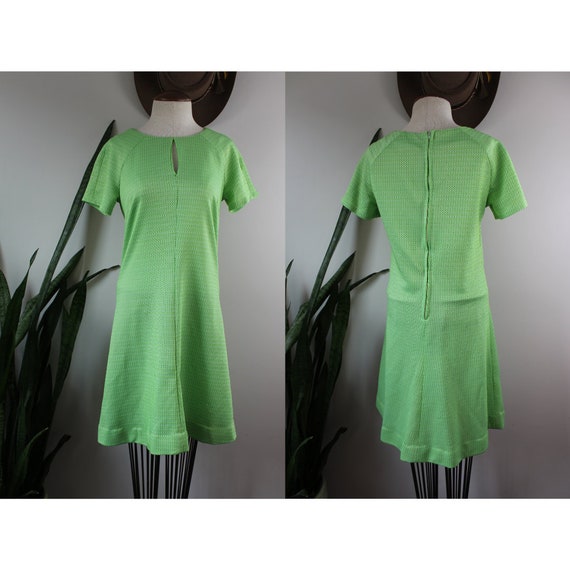 Vintage 70s Dress | Size L | Lime Green Home Sewn… - image 1
