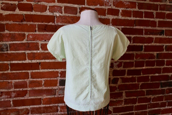 Vintage Seersucker Striped Top | Lime Green Pucke… - image 2