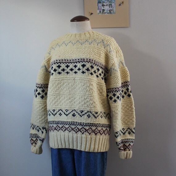 Vintage jaren 90 bruin gebreide cowichan trui medium Kleding Gender-neutrale kleding volwassenen Sweaters 1990 gezellige zip up vest wollen trui 