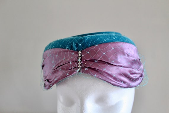 Teal & Purple Vintage Pillbox Hat | Genie Costume