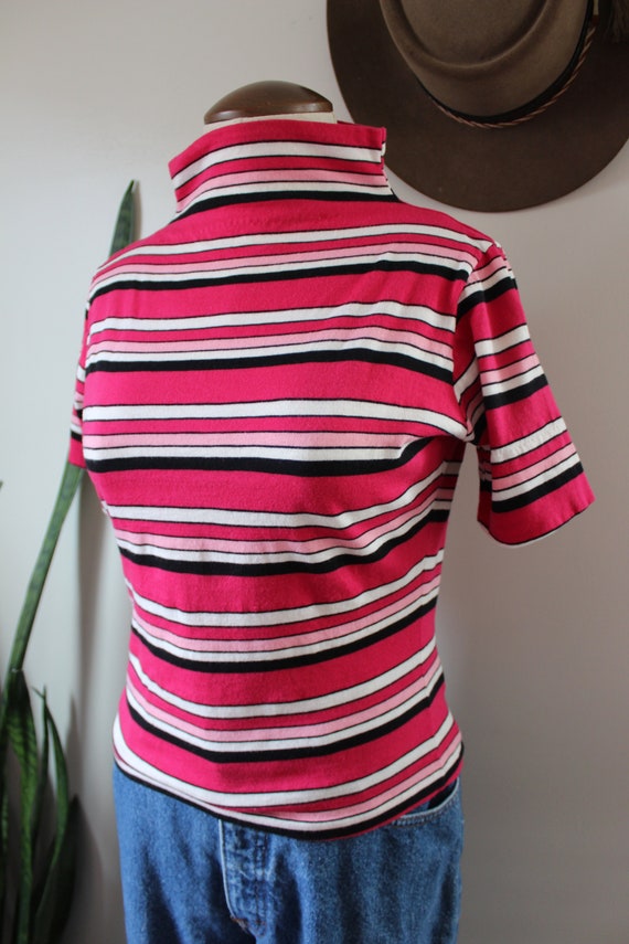 1970s Striped Turtleneck Shirt | Size S | Pink St… - image 6