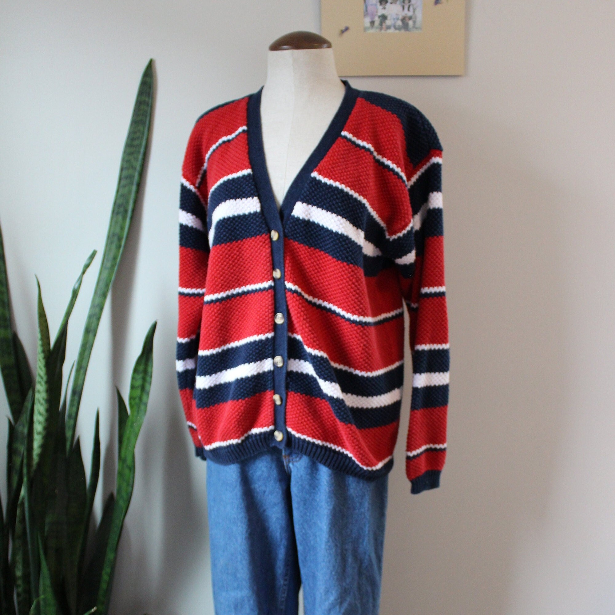 Red white and blue cardigan sale