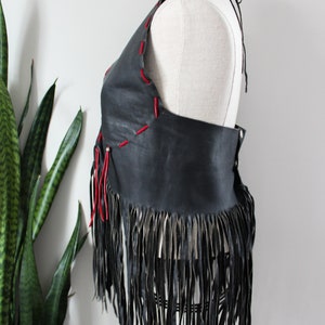 1960s Leather Biker Tank with Fringe Black Leather Hippie Clothing Vintage Tank Top Motorcycle Festival Clothing Vintage Leather Size M/L image 7