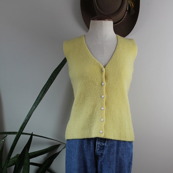 Vintage 1950s Knit Waistcoat | Size M | Dark Yell… - image 1