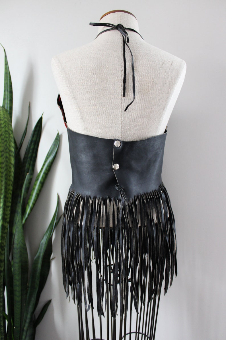 1960s Leather Biker Tank with Fringe Black Leather Hippie Clothing Vintage Tank Top Motorcycle Festival Clothing Vintage Leather Size M/L image 8