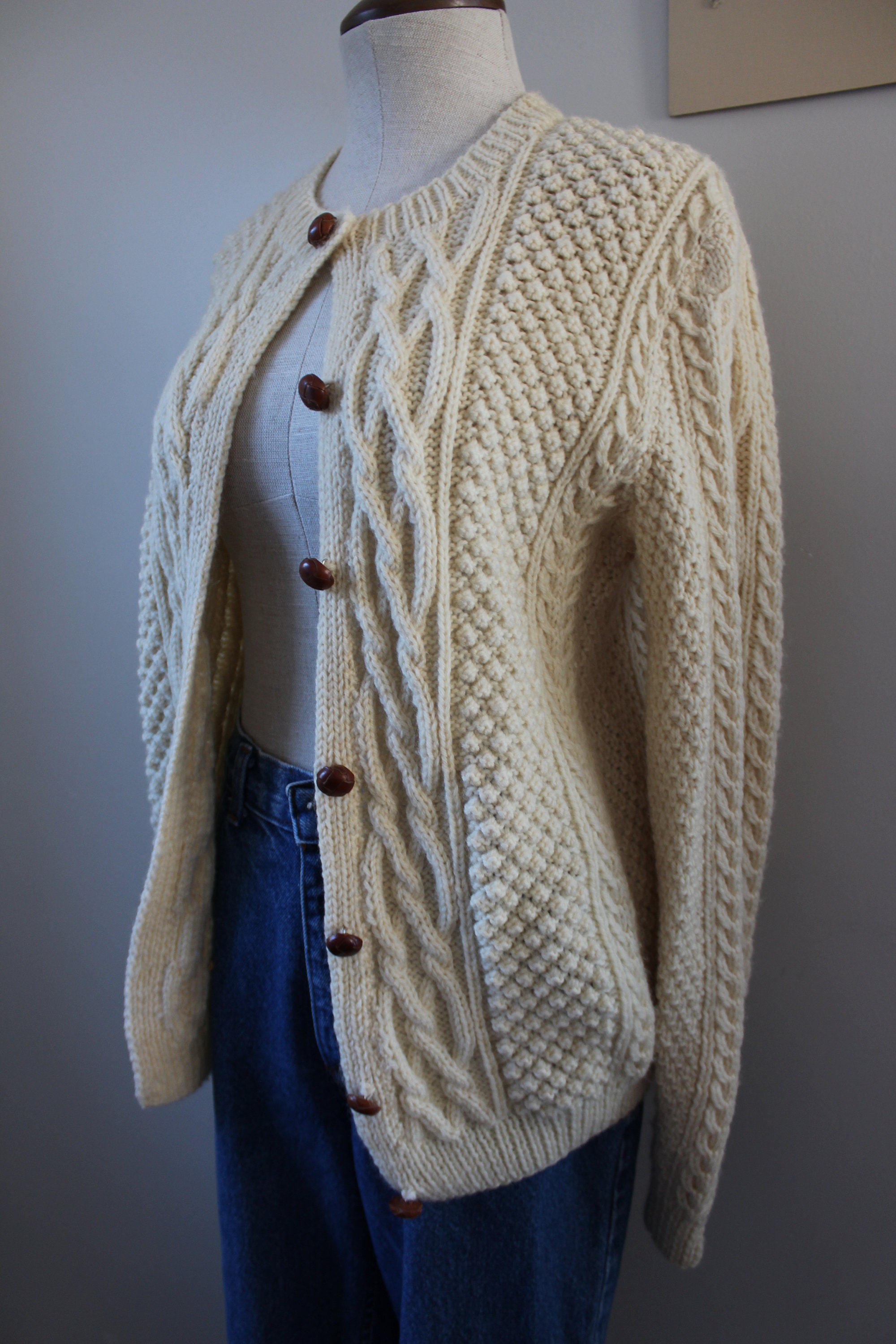 1950s Hand Knit Cardigan Size M Vintage Cable Knit Seed - Etsy