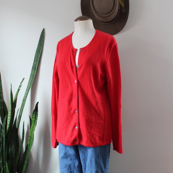 1990s Cashmere Cardigan | Size XL | Red Cashmere … - image 1