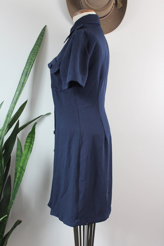 Vintage 90s does 40s Dress | Size S | Navy Blue B… - image 3