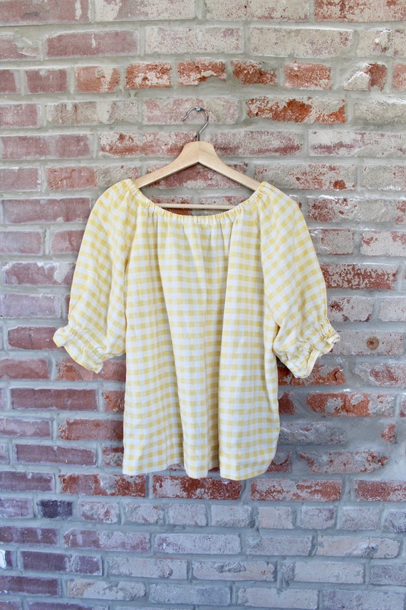 Off-Shoulder Picnic Blouse | Gingham Yellow Top |… - image 2