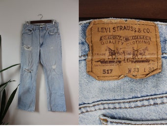 Vintage Orange Tab Levis | 33 Inch Waist | Distressed Light Wash High Waisted Vintage Denim Pants 1970s 80s Vintage Jeans Size 33