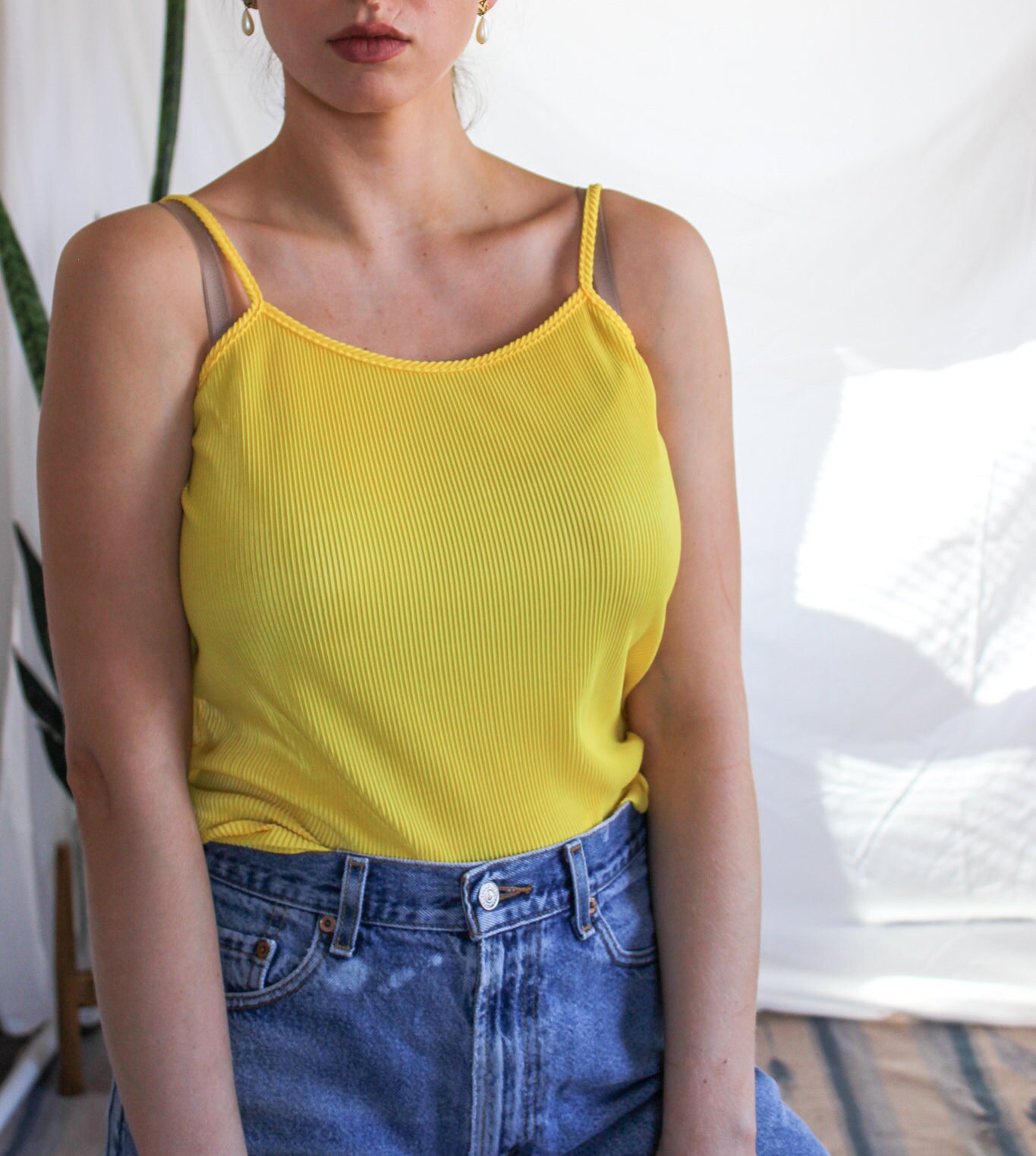 90s Ribbed Tank Vintage Yellow Tank Top Canary Yellow Etsy