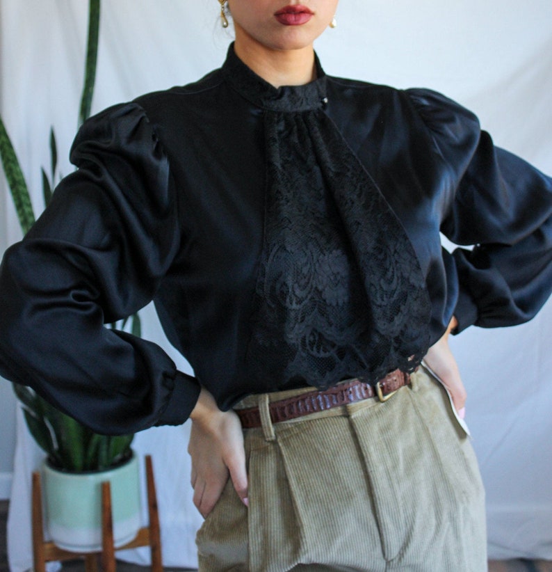 80s does Edwardian Jabot Collar Blouse Vintage Ruffle Lace Etsy