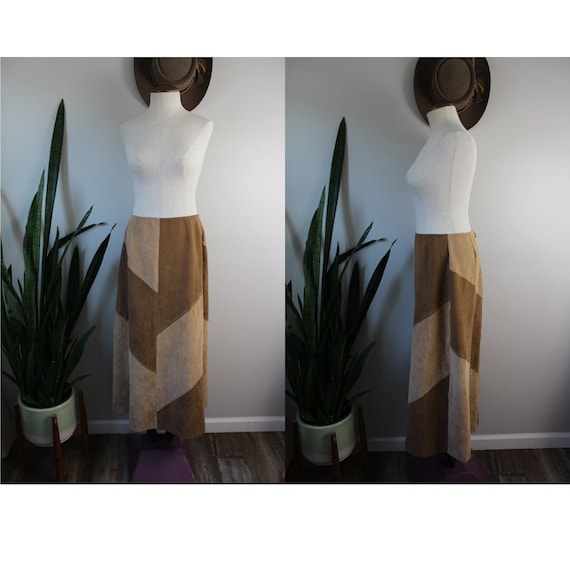 Vintage Y2K Patchwork Skirt | Size M | Faux Suede… - image 1