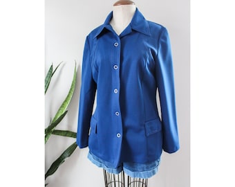 1970s Blue Collared Shirt | Mar-Lek Button Down Vintage Blouse Shirt Womens 70s Collar Vintage Navy Blue Wide Collar Vintage Size L