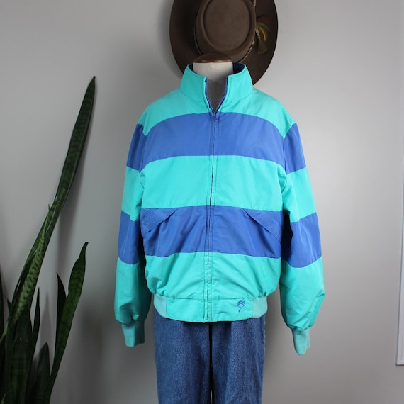 90s Striped Jacket | Size L | JMN Apparel Blue an… - image 1