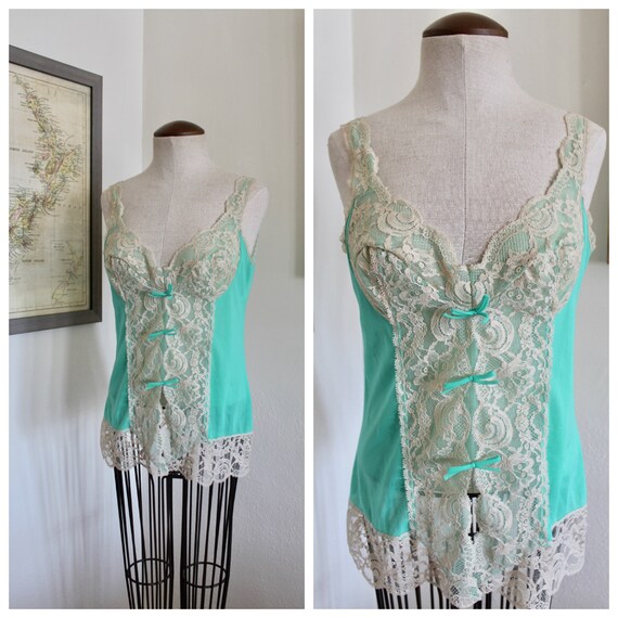 Seafoam Lace Camisole | Lacey Pajamas | Vintage Li