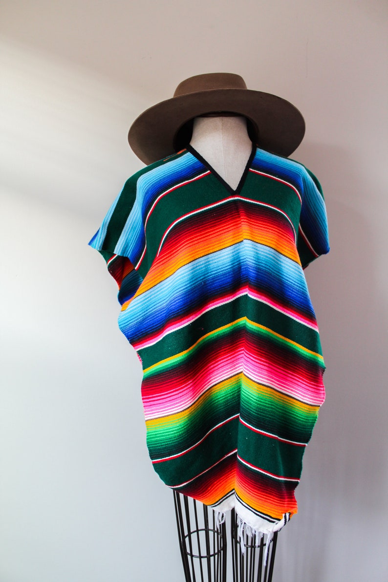 Vintage Serape Poncho Mexican Blanket Rainbow Striped Hippie | Etsy