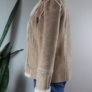 Vintage Y2K Faux Shearling Jacket Size L Vintage Brown Faux Suede 70s Style Button Down Jacket Size Large image 2