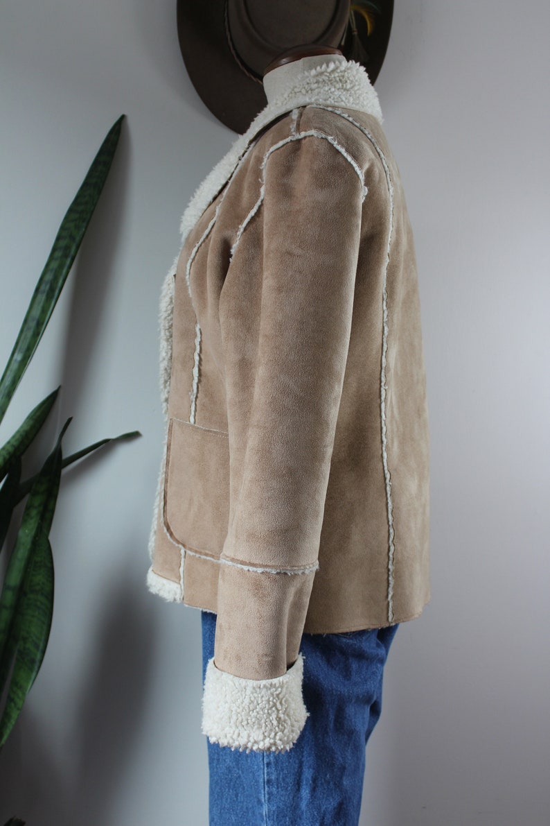 Vintage Y2K Faux Shearling Jacket Size L Vintage Brown Faux Suede 70s Style Button Down Jacket Size Large image 2