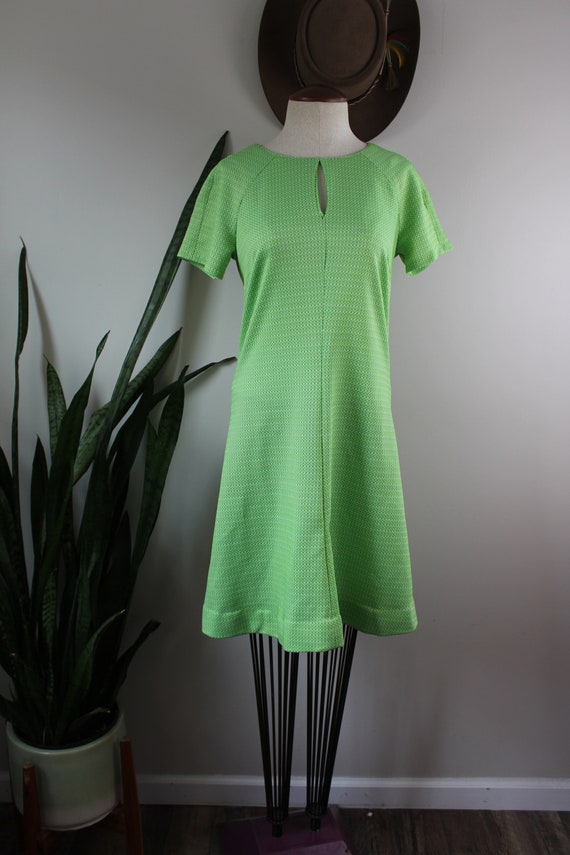 Vintage 70s Dress | Size L | Lime Green Home Sewn… - image 2