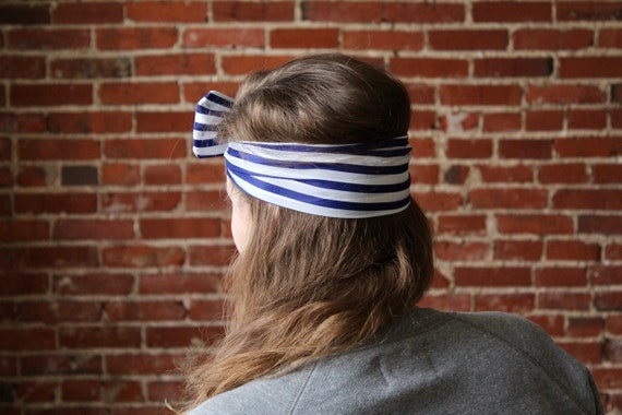 Vintage Striped Headband | Navy and White | Nauti… - image 3