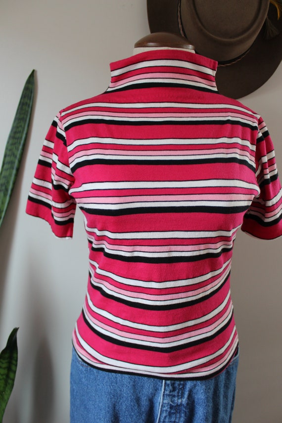 1970s Striped Turtleneck Shirt | Size S | Pink St… - image 5