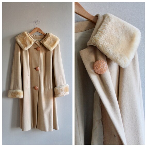 1960s Classic Faux Fur Overcoat | Tan Peacoat with