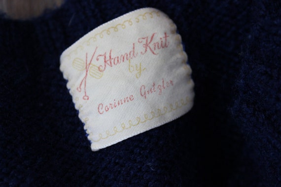 1950s Hand Knit Cardigan | Size L | Navy Blue Hand Knitted