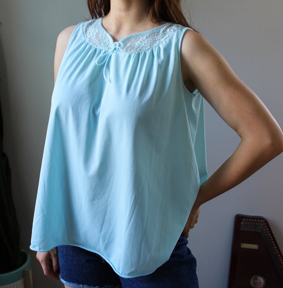 1970s Baby Blue Sleeveless Top | Vintage Babydoll… - image 2