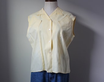 Vintage 1960s Home-Sewn Blouse | Size L | Sleeveless Western Blouse Light Yellow Size Large