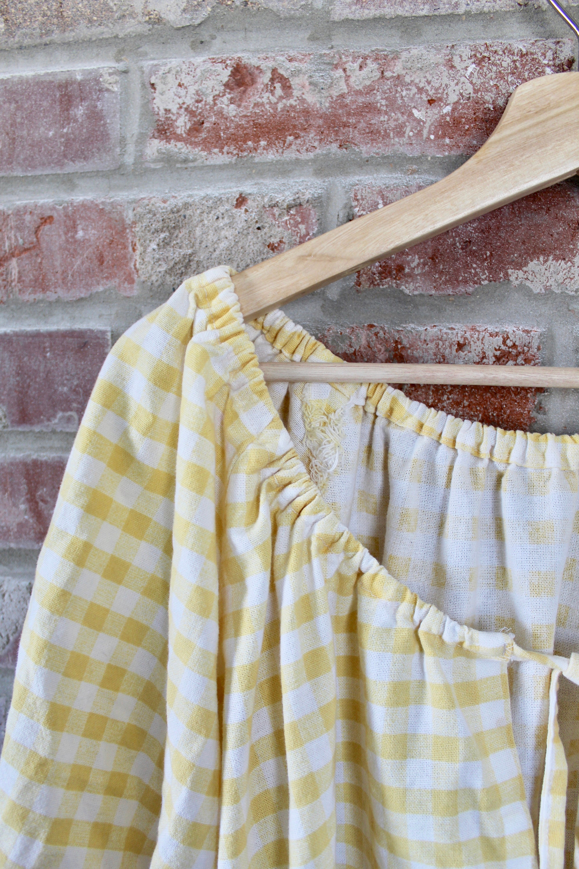 Off-Shoulder Picnic Blouse Gingham Yellow Top Short Puffy | Etsy