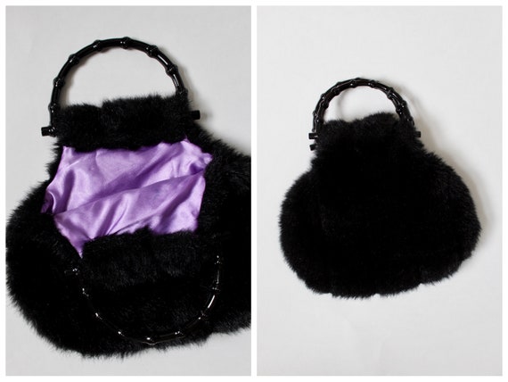 black fluffy handbag