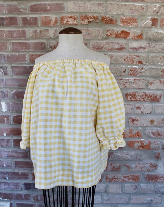 Off-Shoulder Picnic Blouse | Gingham Yellow Top |… - image 6