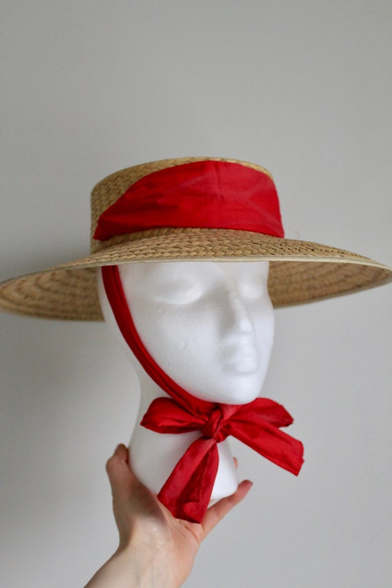 Vintage Straw Hat with Red Tie | Sun Hat | Vintage