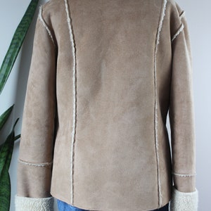 Vintage Y2K Faux Shearling Jacket Size L Vintage Brown Faux Suede 70s Style Button Down Jacket Size Large image 3