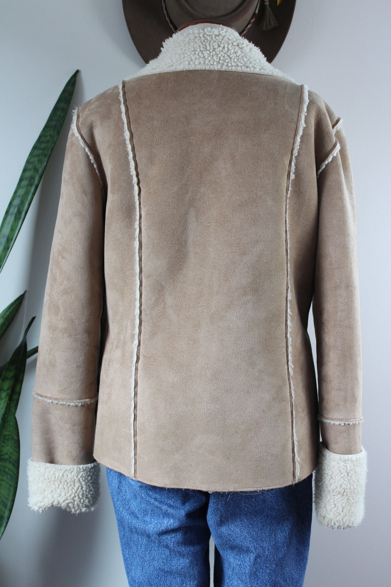 Vintage Y2K Faux Shearling Jacket Size L Vintage Brown Faux Suede 70s Style Button Down Jacket Size Large image 3