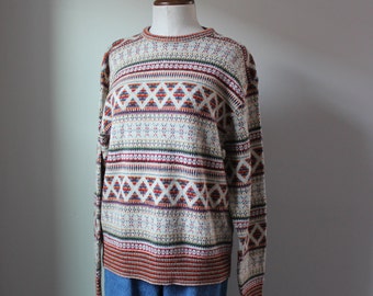1970s Towncraft Sweater | Size L | Vintage Pullover Colorwork Knit Sweater Patterned Crewneck 70s Knitted Ski Sweater Size Large