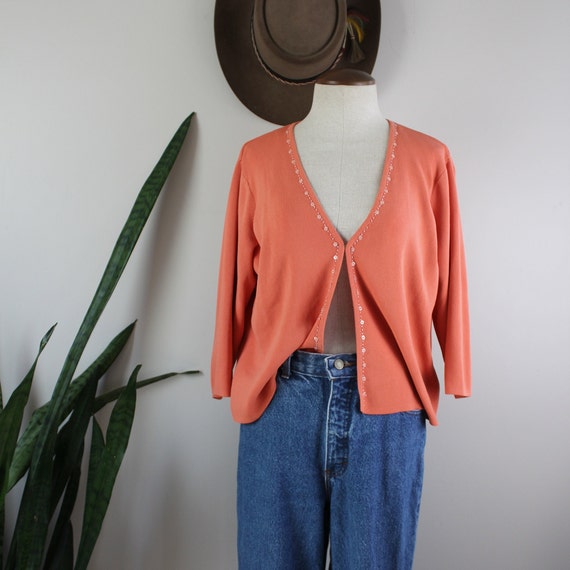 Vintage Y2K Cardigan | Size XL | Light Orange Pin… - image 1