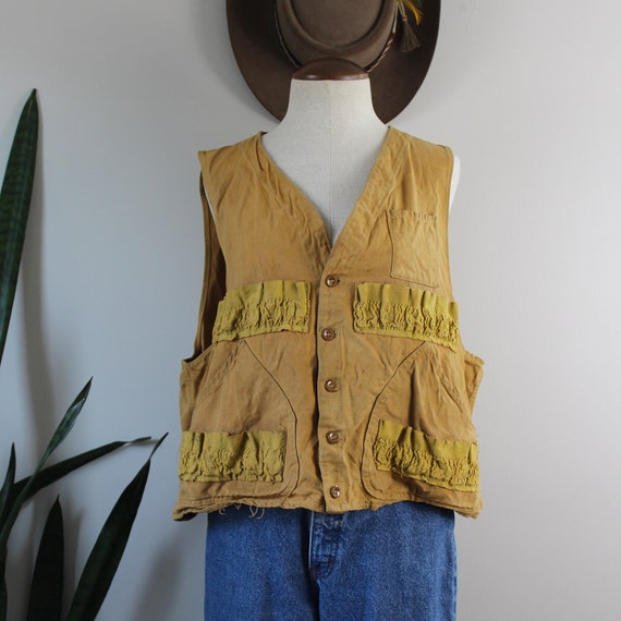 1960s Vintage Work Vest | Size M | Canvas Fishing… - image 1