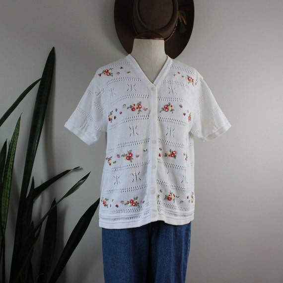 Vintage 90s Knit Top | Size M | Cotton Blouse Sum… - image 1