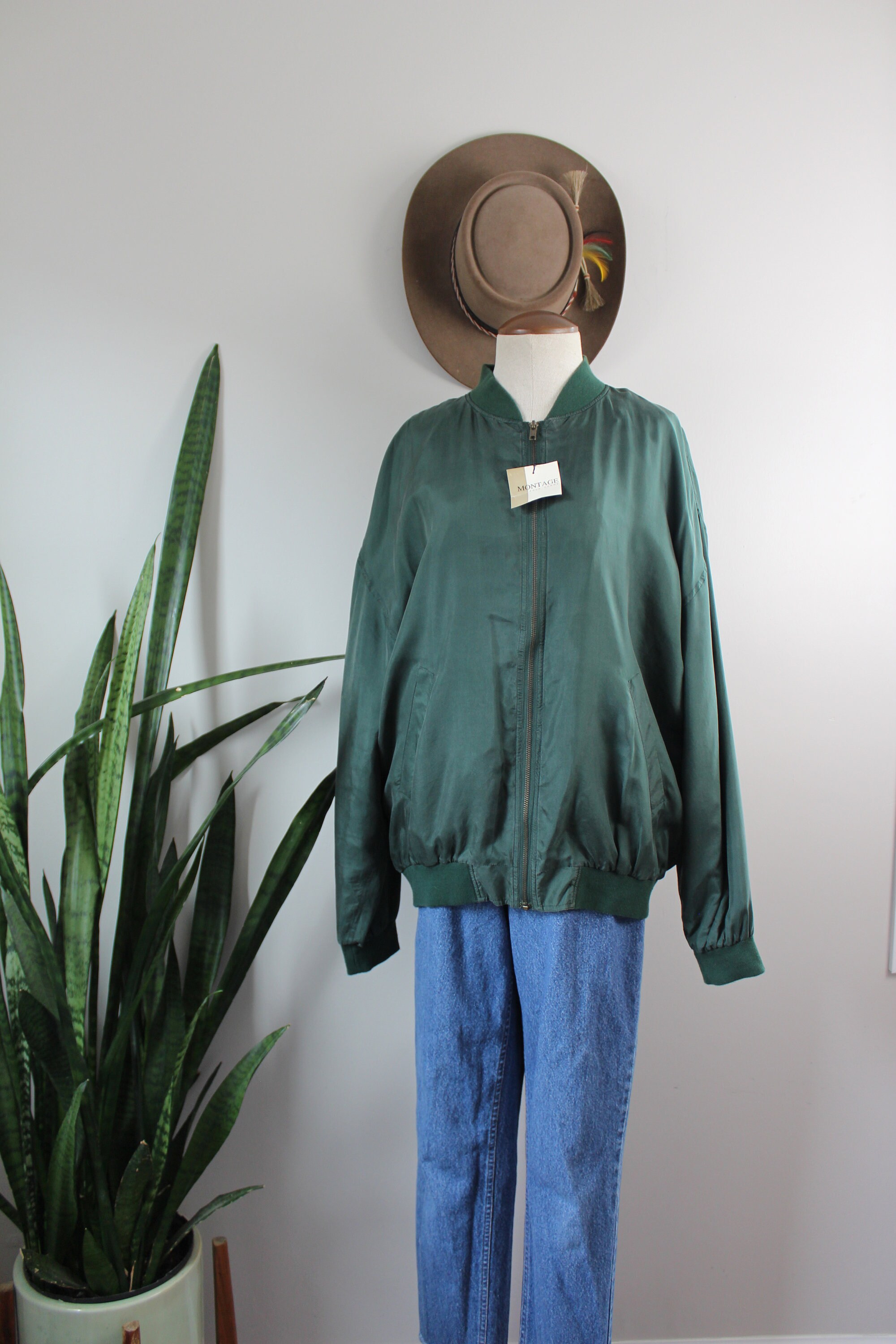 Vintage Silk Bomber Jacket WITH TAGS | Size M | Dark Green