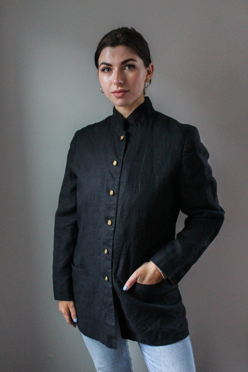Vintage Linen Jacket Black Coat Overcoat Size 12 Vintage 1900s Etsy